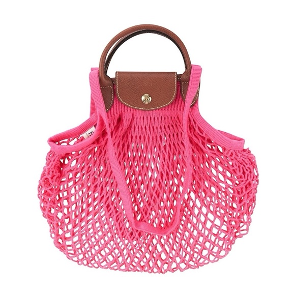 Longchamp Handbags - NWT Longchamp Le Pliage Filet Knit L Mesh Bag in Candy Pink